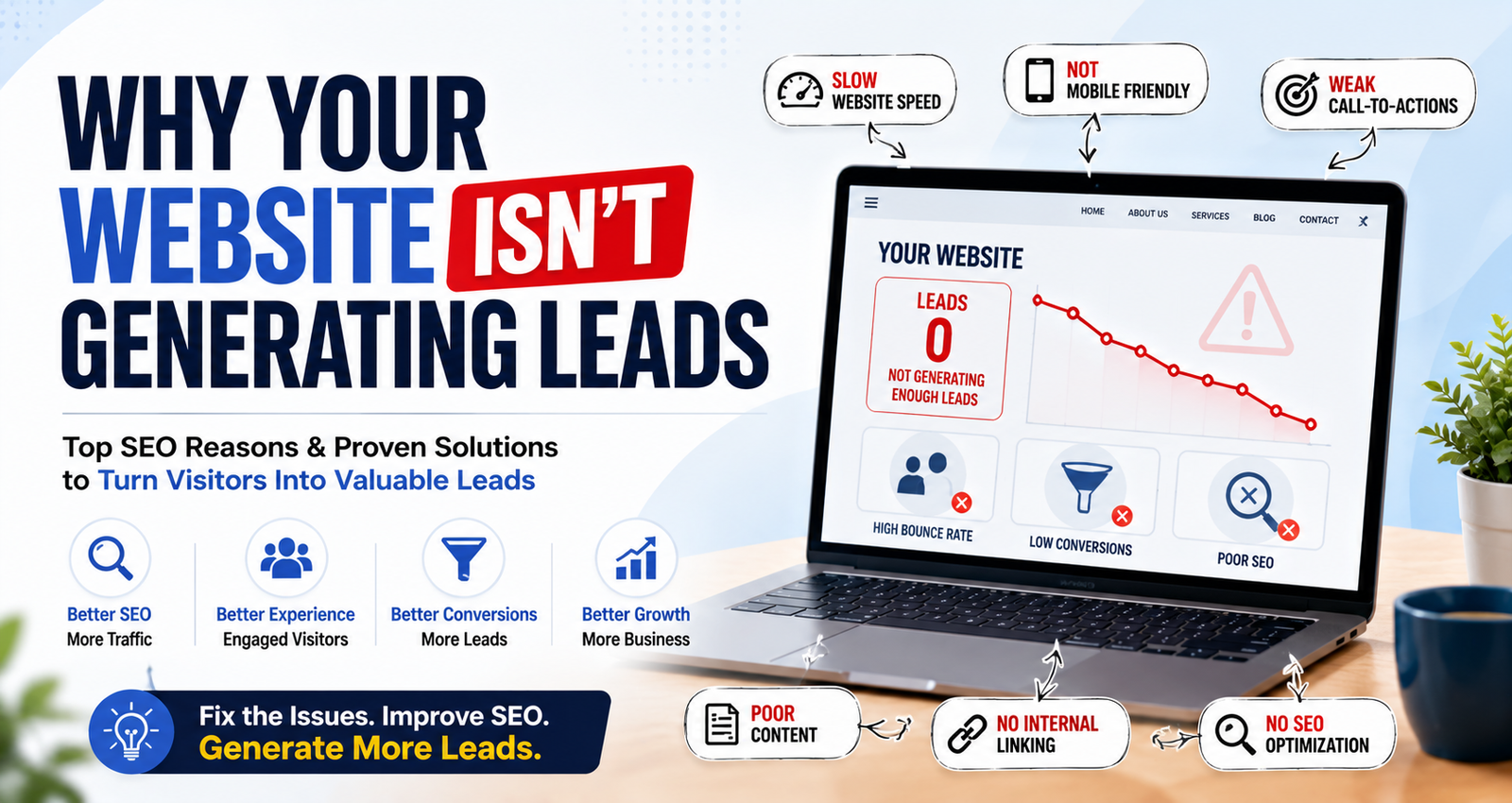 Why Your Website Isn't Generating Leads SEO optimization banner